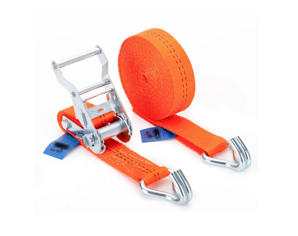 Ratchet Lashing Strap 2.5T 6.5m 35mm – 2-Piece J-Hooks – Orange – 480 pcs/Pallet (€6.50/pc)